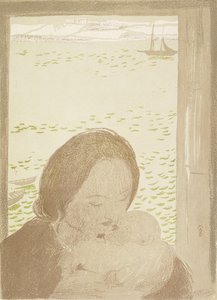 ポールドゥの海沿いの母と子、1900年（織り紙にカラーリソ）